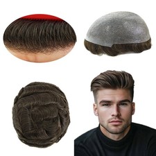 Toupee for Men Human Hair System 0.05mm Thin Skin BIO Medium Brown Hairpieces 4