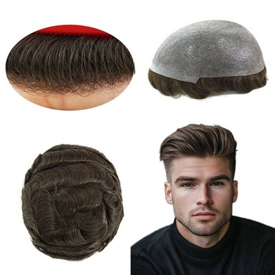 Toupee for Men Human Hair System 0.05mm Thin Skin BIO Medium Brown Hairpieces #4