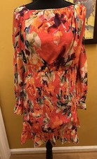 Guess Bright Pink Coral Floral Off Shoulder Smocked Dress Size XL