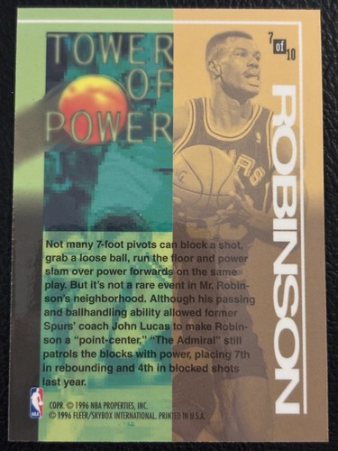 David Robinson 1995-96 Fleer Tower Of Power #7 - Picture 2 of 2