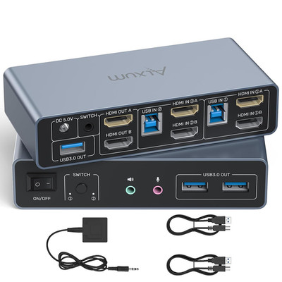 Alxum HDMI Kvm-Switch Für 2 Monitore Und 2 Computer, Dual-Monitor KVM Usb-Switch