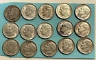 Roosevelt Dimes 90% Silver Circulated Lot Of 15 assorted years  1946, 54, more!