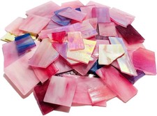 Pink and Purple Glass Mosaic Tiles, Irregular Stained Glass Scraps Sheets, Mosa