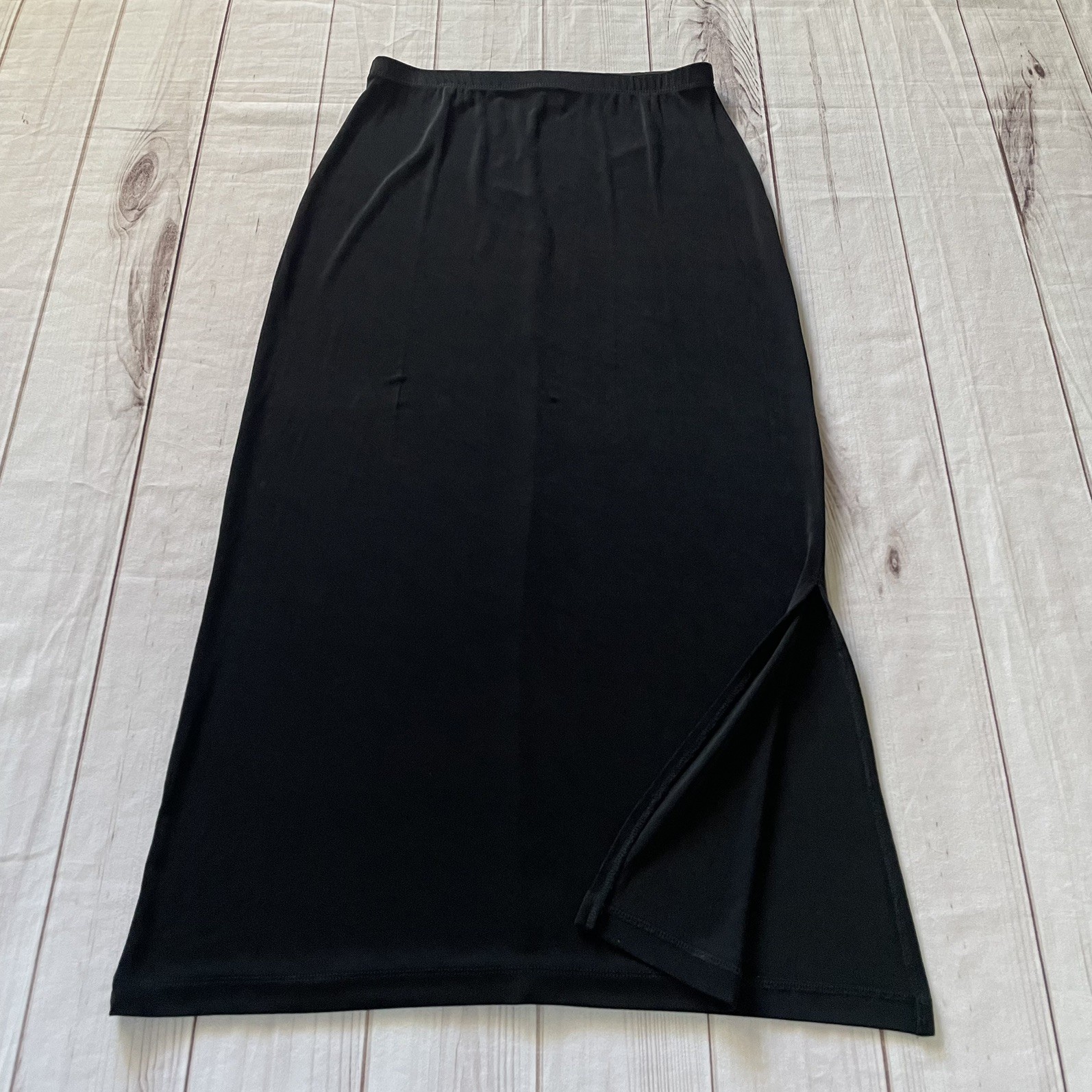 Whimsigoth Maxi Skirt Womens M Black Side Slit Slinky Wrinkle Free Knit Pull on-image