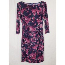 Chaps purple dark floral draped stretch knit midi dress Size medium Cocktail