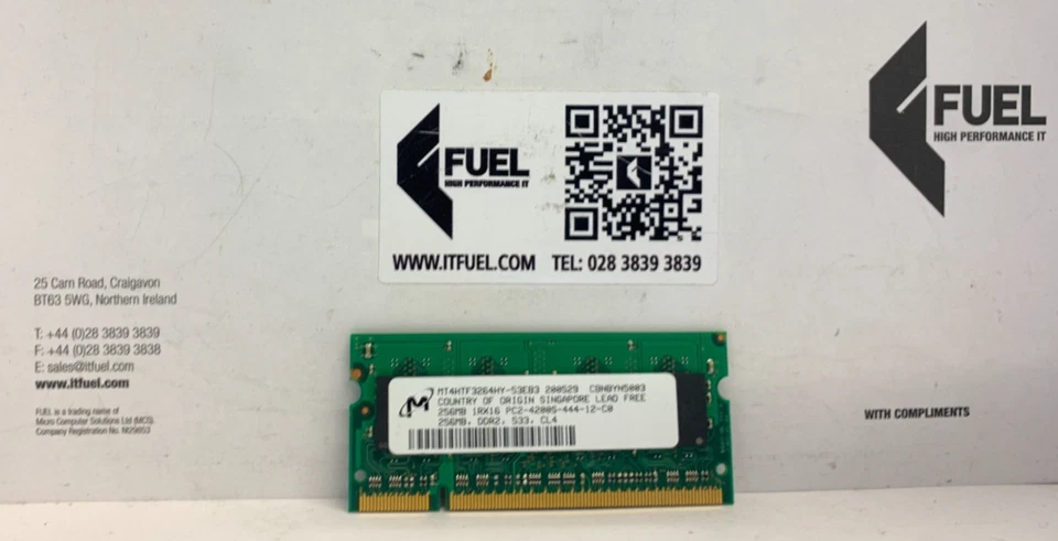 Micron  256mb DDR2 SODIMM ram memory module 4200 -    MT4HTF3264HY-53EB3 - Image 2 of 3