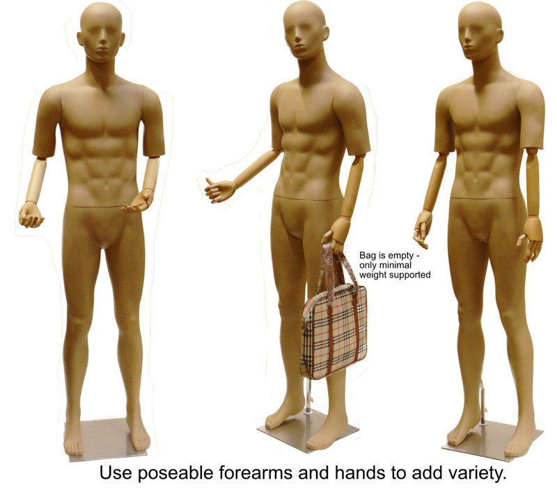 Male Skintone Realistic FullBody Mannequin W. Flexible Posable Arms+ Metal baseU