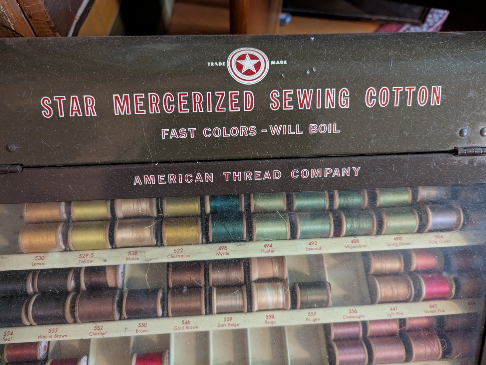 Vintage Star Mercerized Sewing Thread Spool Advertising Display Cabinet