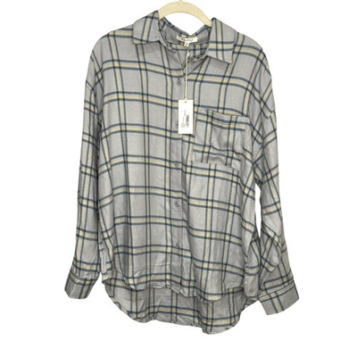 #ad Z Supply Shirt Womens Medium Gray Blue Hawk Plaid Button Up Morning Fog Color $36.99