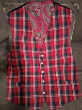 Vintage Red Plaid Vest Paisley lining and five white button closures Size 42 R