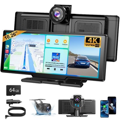2026 10,26'' Neuestes Wireless Apple CarPlay & Android Auto MIT 4K Dashcam 64GB