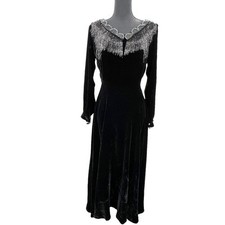 J Peterman Formal Dress Women's Beaded Black Velvet Maxi Holiday Wedding Sz 4