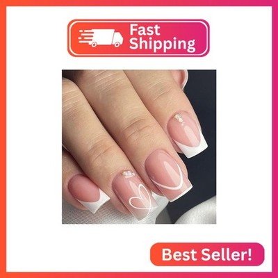 TENPAL 24pcs Press on Nails Kit with Tools - Valentine's Day Short Square Fake N