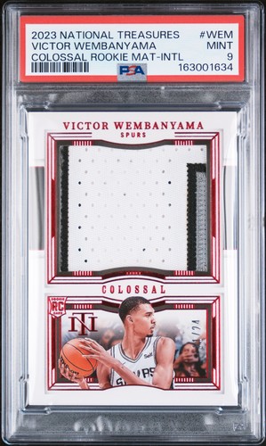 2023 NATIONAL TREASURES COLOSSAL ROOKIE MATERIALS VICTOR WEMBANYAMA 11/24 PSA 9
