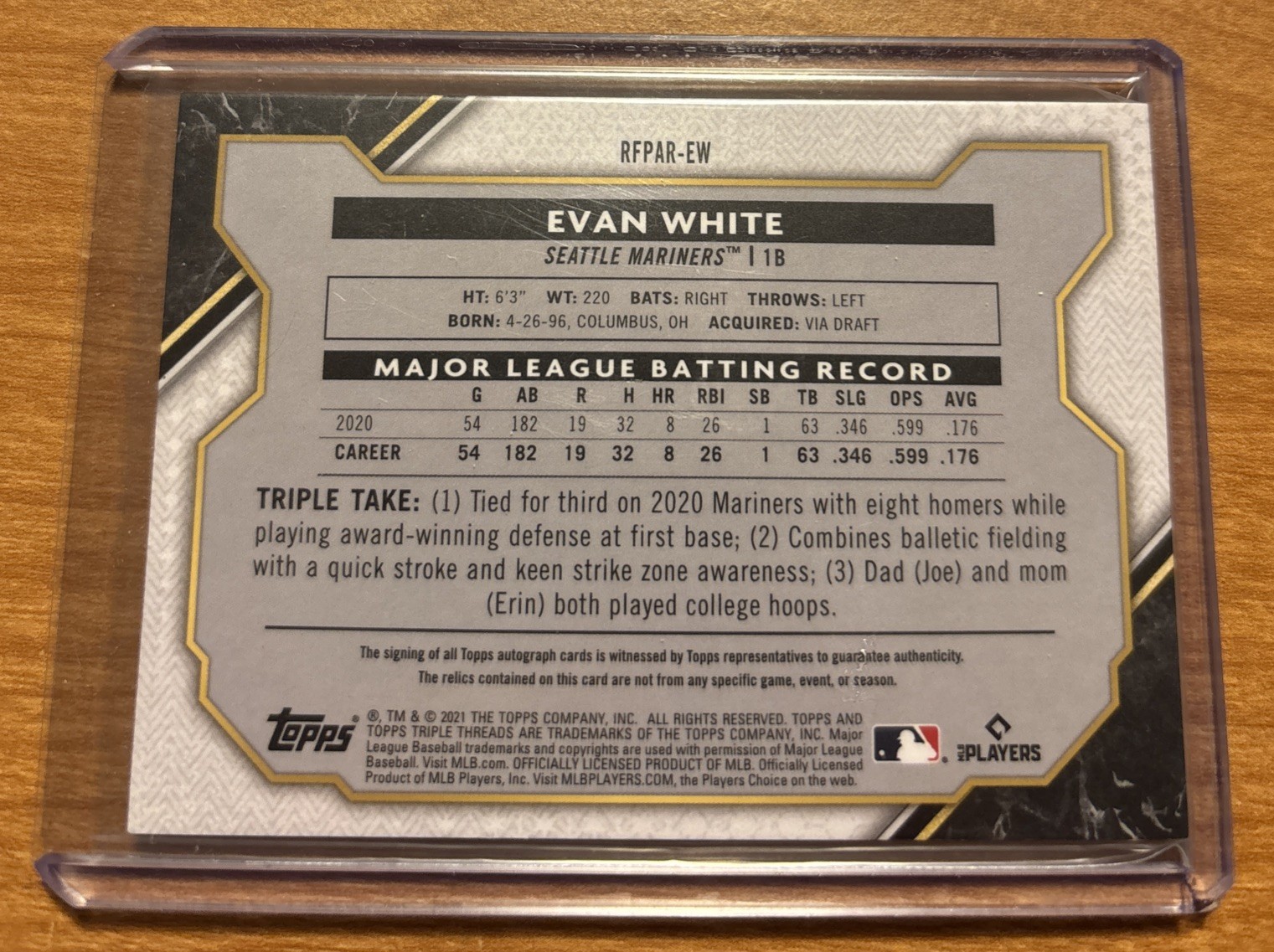 2021 Topps Triple Threads Evan White RPA /25 Rookie Patch Auto view 2