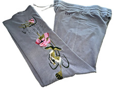 Y2K BCBG Max Azria Grey Track Pants with Embroidered Legs drawstring waist Sz L