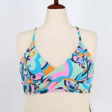 Jessica Simpson Women Multicolor Abstract Tied Crop Cami Swim Bikini Top Size L