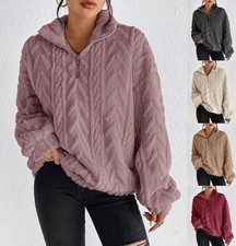 Winter Womens Jumper Teddy Bear Fleece Zip Neck Hoodies Pullover Tops Size 6-20