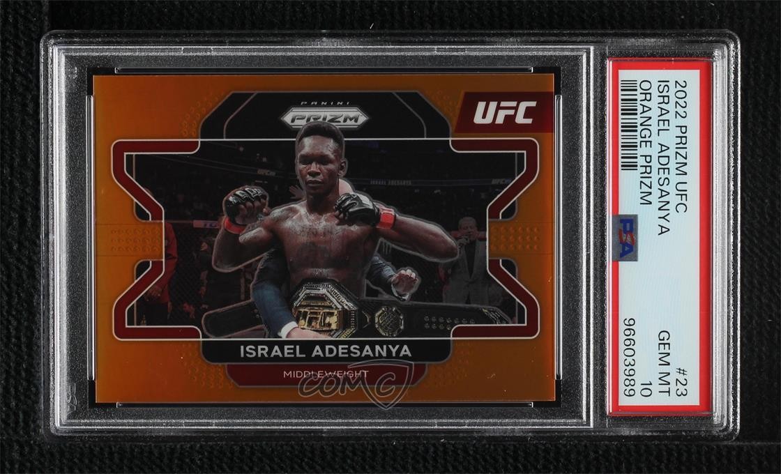 2022 Panini Prizm UFC Orange Prizm 21/99 Israel Adesanya #23 PSA 10 GEM MT 3hd