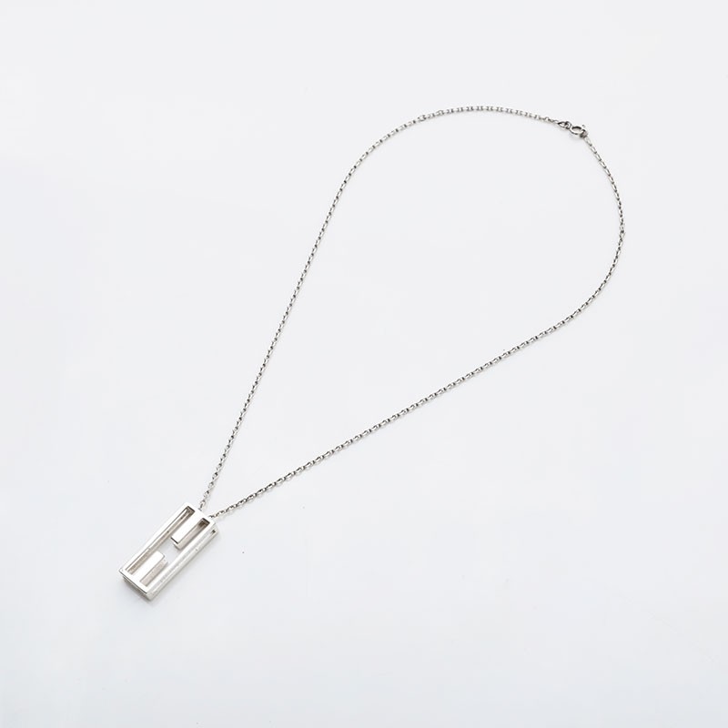 Authentic HERMES logo Necklace Silver  WS22182