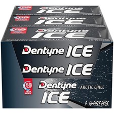 Dentyne Ice Arctic Chill Sugar Free Gum, 9 Packs of 16 Pieces 144 Total Pieces