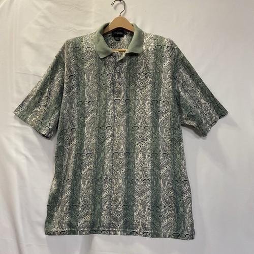 Polo golf vintage Jack Nicklaus stampa paisley cotone verde panna 2XT
