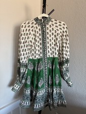 Zimmermann Green and White Printed Balloon-Sleeve Mini Dress Size XS