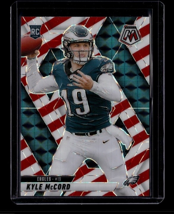 2025 Panini Mosaic Kyle McCord #352 Rookies Red and White Stripe Prizm RC Eagles