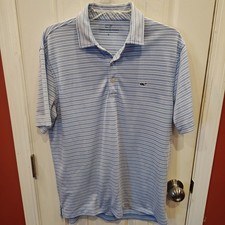 Vineyard Vines Polo Shirt Mens S Blue White Striped Stretch Golf Short Sleeve