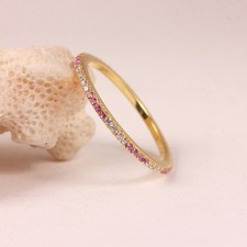 Natural Pink Sapphire Diamond Solid 14k Yellow Gold Full Eternity Ring Jewelry