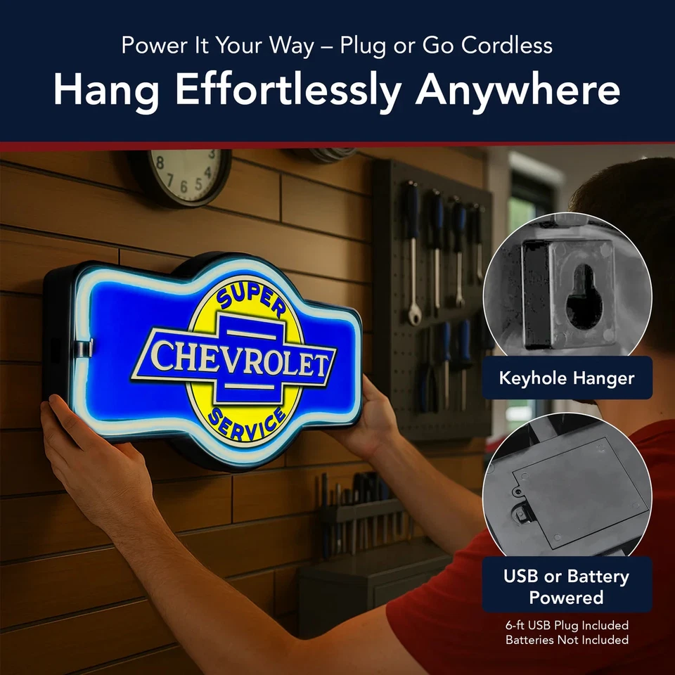Letrero de pared LED de neón Chevrolet Super Service vintage garaje bar hombre cueva decoración Foto 4 de 4
