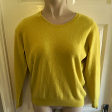 UK 14 Yellow Pure Cashmere Round Neck Long Sleeve Knit Jumper By M&S