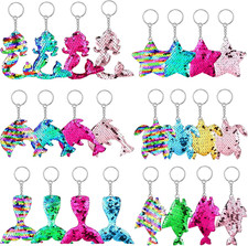 24 Pcs Mermaid Sequin Keychains Ocean Theme Kids Keyrings Tropical Decor