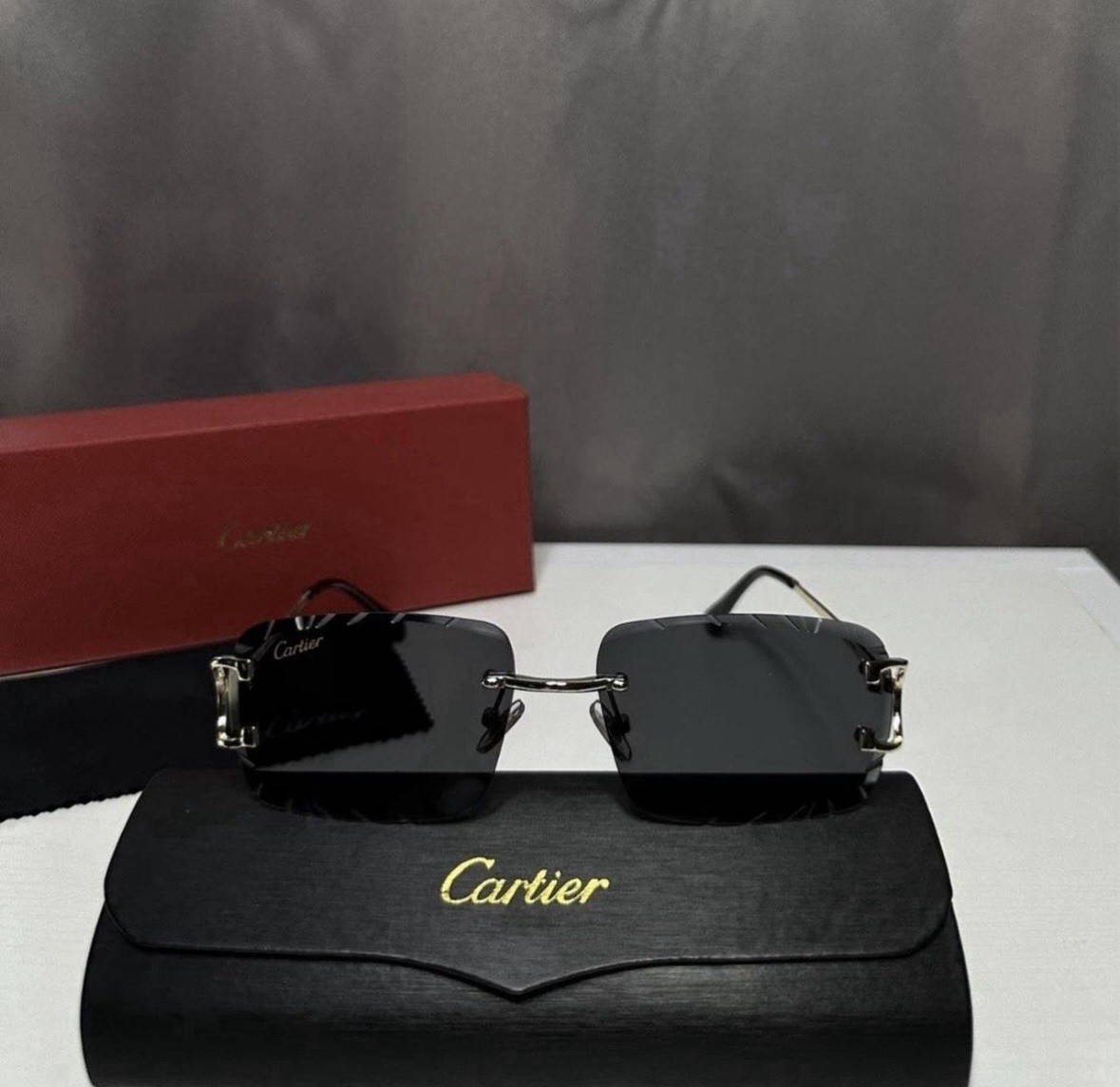 Cartier Diamond Cut Rectangular Sunglasses With G… - image 2