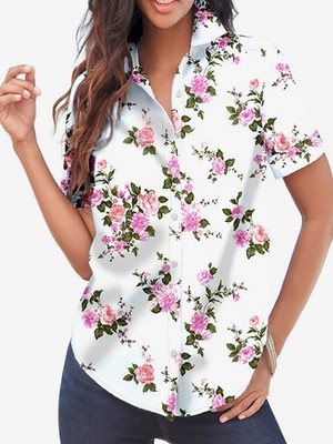 Übergrößen Kurzarm Tunika Bluse weiss Flower Roamans ca. Gr. 62 Neu