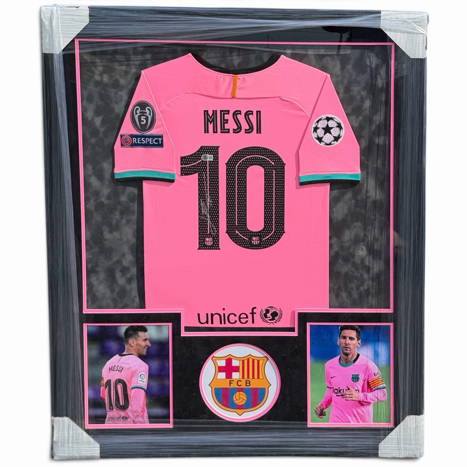 Lionel Messi Signed Jersey Framed Autographed Barcelona 34x42 COA BAS Beckett