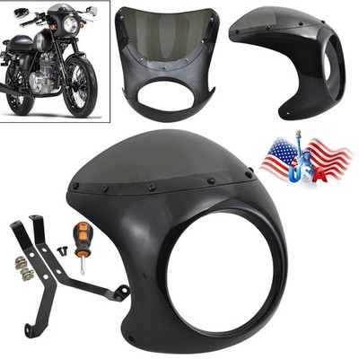 Cafe Racer 7'' Fairing Headlight Cover Smoke Windshield Windscreen Vivid Black