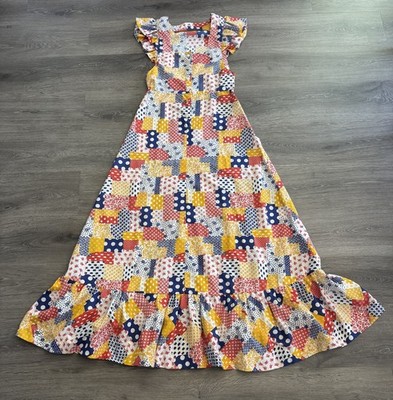 Vtg HIPPIE Boho PATCHWORK Floral MAXI Ruffle EMPIRE FESTIVAL Dress S   