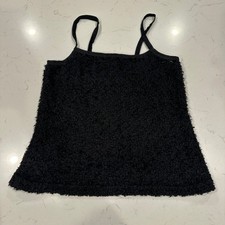 Vintage Spoiled Girl Black Fuzzy Popcorn Knit Babydoll Cami Tank Top Made in USA
