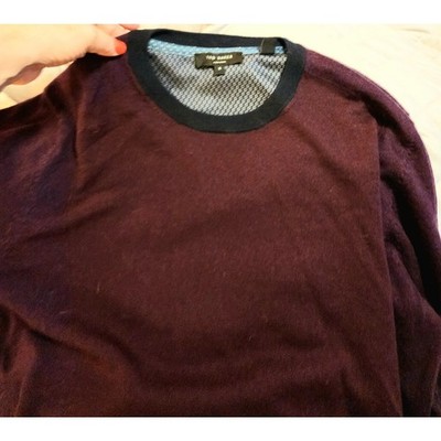 TED BAKER Men's Batatak Slim Fit Wine RoundNeck 100% Merino wool Sweater Size XL