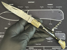 Damascus Steel Corkscrew Pocket Knife Folding...