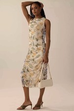 Farm Rio Anthropologie NWT Hummingbird Garden Mesh Midi Dress Birds Cream Small