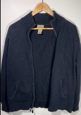 LL Bean Mens Full Zip Cotton Knit Sweater Blue Medium Regular Jacket