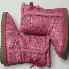 Unbranded Sequin Winter Boots Girls Pink Bow Faux Fur Trim Sparkly Boots