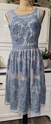 SUNDANCE Love at First Sight Peri Blue Embroidered Sleeveless Lace Dress Sz 6