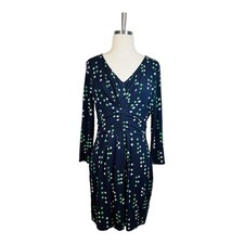 Boden Marion Jersey V Neck Dress Navy Blue Polka Dot Women Size 10R Medium