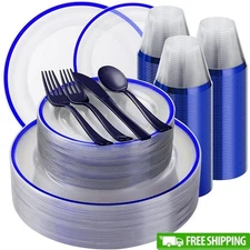 Disposable Dinnerware Set 50 Elegant Plates Silverware Cups Ideal Parties New