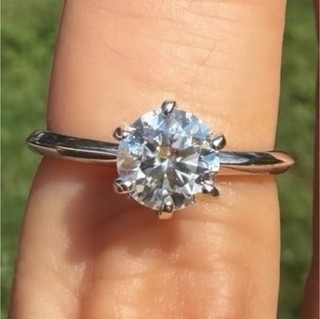 Genuine Moissanite Round Brilliant Cut Engagement Ring/18K White Gold Vermeil