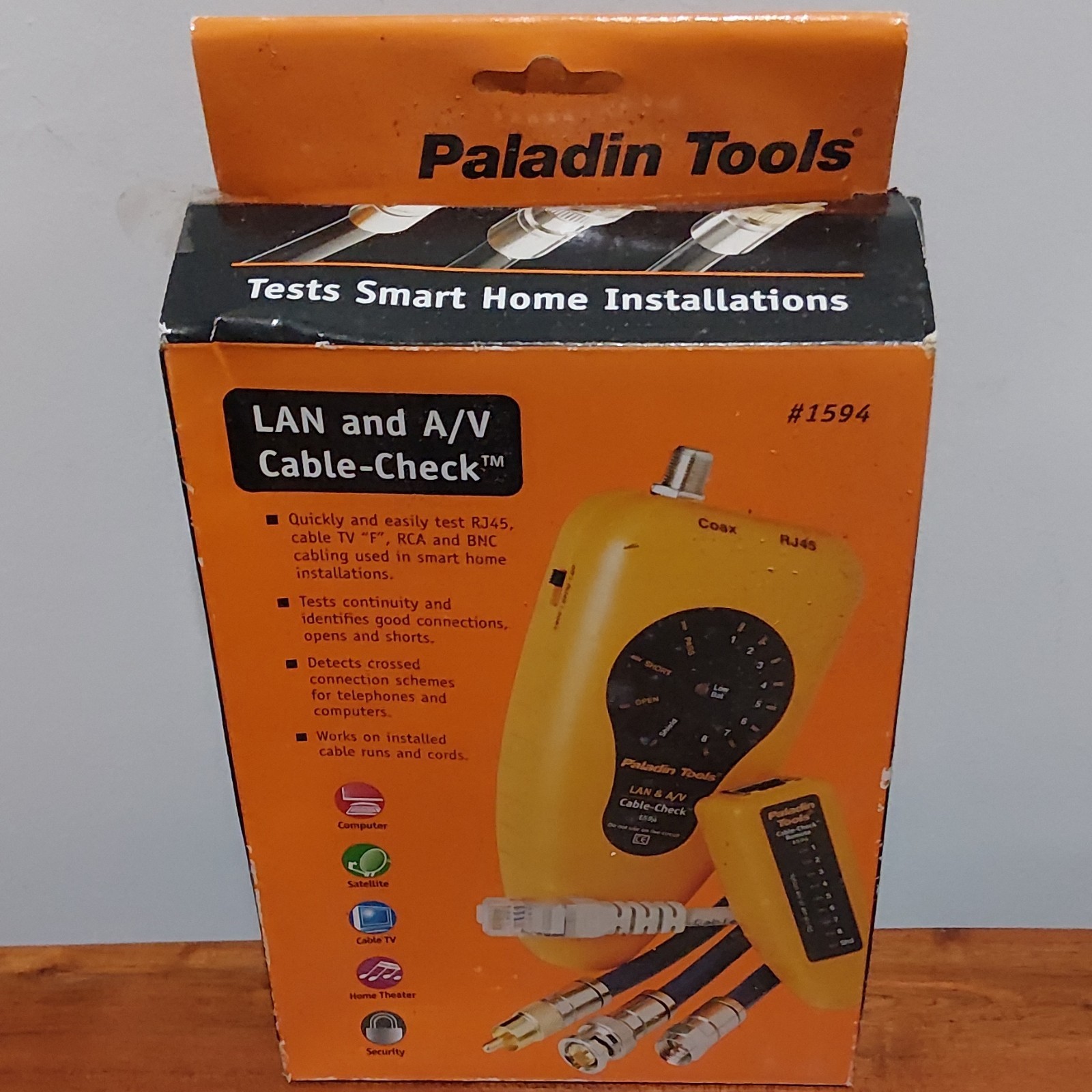 Paladin Tools LAN and A/V Cable-Check Cable Tester 1594 RJ45 RCA BNC F-Type