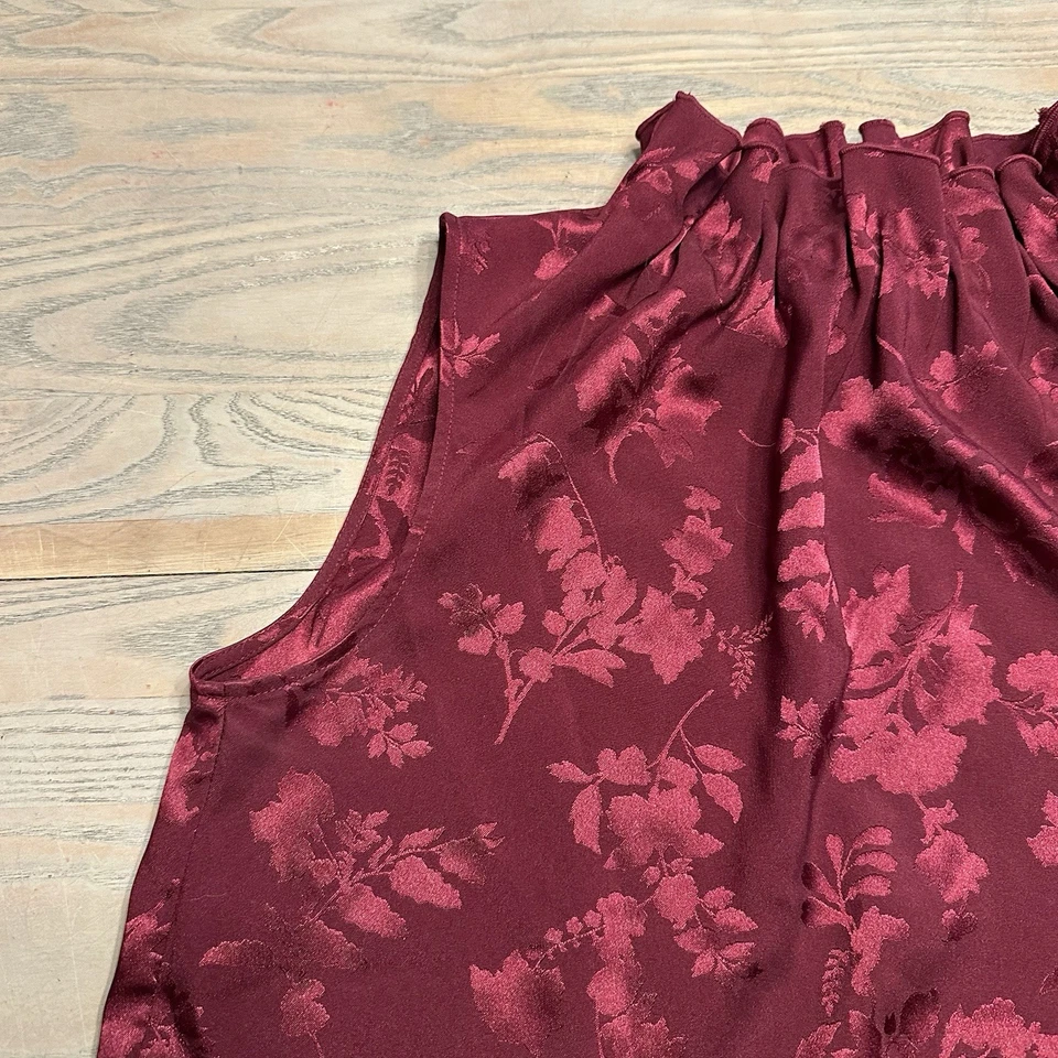Blusa Top Ann Taylor Roja Borgoña Floral Sin Mangas Cuello Simulado Para Mujer’s M Foto 4 de 4